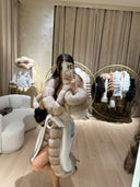 Real Fox Fur with Alkantara Coat in white