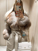 Beige Parka Fox Fur Jacket