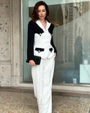 Yara Double-Breasted Blazer in black and white