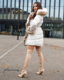 Fox Fur Trim Long Down Jacket in white