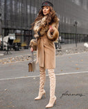 Raccoon Fur Cashmere Coat in beige