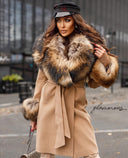 Raccoon Fur Cashmere Coat in beige