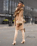 Raccoon Fur Cashmere Coat in beige