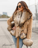 Raccoon Fur Alkantara Jacket in brown
