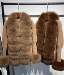Fox Fur Cashmere/Knit Short Cardigan in brown