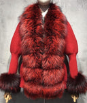 Fox Fur Cashmere/Knit Short Cardigan in red