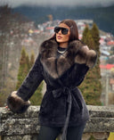 Fox Fur Alkantara Jacket in black/brown