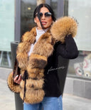 Raccoon Fur Cashmere/Knit Short Cardigan in black