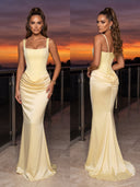 Butter Yellow Corset Satin Maxi Dress