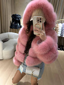 Rania Fox Fur Genuine Leather Jacket in pink