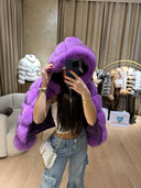 Rania Fox Fur Genuine Leather Jacket in purple
