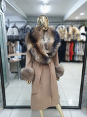 Raccoon Fur Cashmere Coat in beige