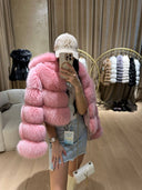 Rania Fox Fur Genuine Leather Jacket in pink