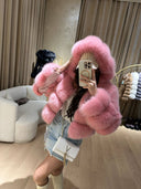 Rania Fox Fur Genuine Leather Jacket in pink
