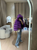 Rania Fox Fur Genuine Leather Jacket in purple