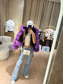 Rania Fox Fur Genuine Leather Jacket in purple