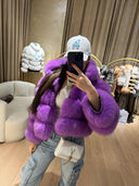 Rania Fox Fur Genuine Leather Jacket in purple