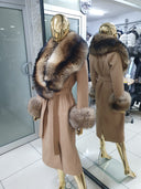 Raccoon Fur Cashmere Coat in beige