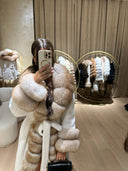 Real Fox Fur with Alkantara Coat in white