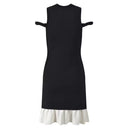 Ruffled Hem Beaded Knit Mini Dress