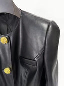 PU O-Neck Single-Breasted Slim Jacket