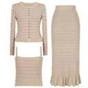 Knitted Lace Rhinestone Top Vest & Camisole with Ruffle Edge Slim Fit Half Skirt Set