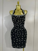 Midnight Crystal Halter Bandage Dress