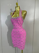 Blush Crystal Halter Bandage Dress