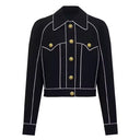 Striped Knit Polo Collar Cardigan