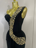 Black Crystal One-Shoulder Bandage Maxi Dress – Luxury Evening Gown