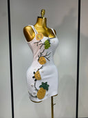 White Citrus Crystal Embellished Bandage Mini Dress