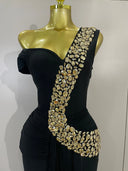 Black Crystal One-Shoulder Bandage Maxi Dress – Luxury Evening Gown