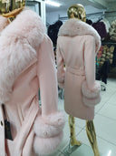 Fox Fur Cashmere Coat in light pink