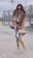 Raccoon Fur Alkantara Jacket in brown