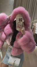 Rania Fox Fur Genuine Leather Jacket in pink