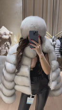 Rania Fox Fur Genuine Leather Jacket in purple