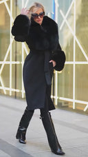 Haifa Fox Fur Cashmere Coat in black